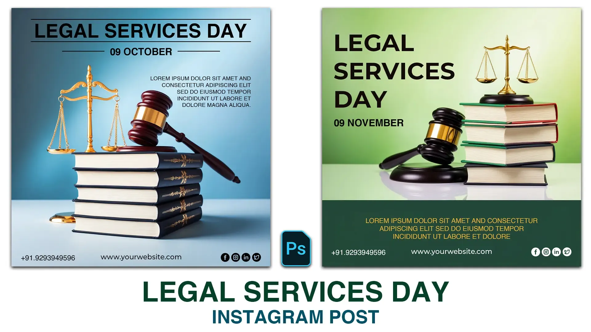 Legal Services Day PSD Instagram Post Template with Scales of Justice